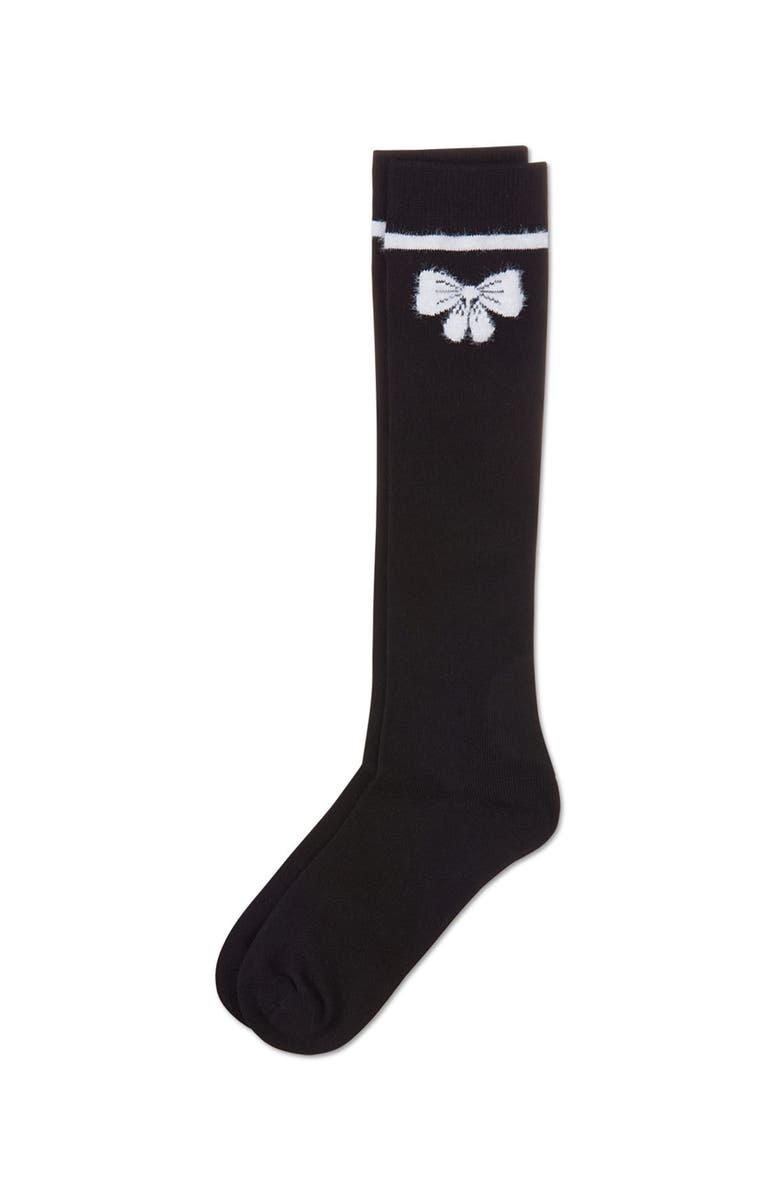 MeMoi Fuzzy Bow Knee High Socks, Alternate, color, Black