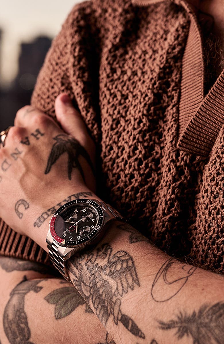 BULOVA Archive Series Marine Star Heritage Bracelet Watch, 42.85mm, Alternate, color, Black/ Silver-Tone