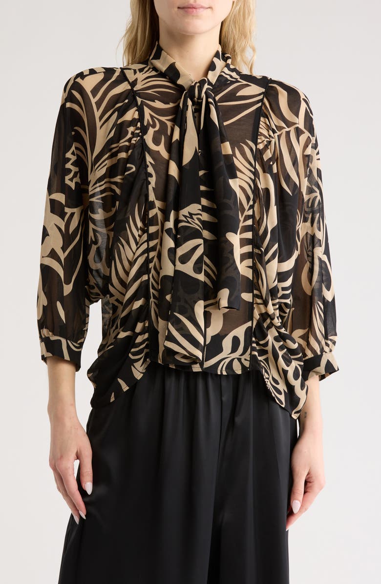 Adrianna Papell Floral Tie Neck Chiffon Top, Main, color,