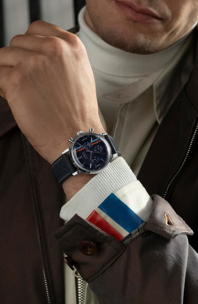 Timex<sup>®</sup> Marlin<sup>®</sup> Chronograph Leather Strap Watch, 40mm, Alternate, color, Blue