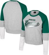 COLOSSEUM Girls Youth Colosseum Heather Gray Michigan State Spartans Katinka Rhinestone Pullover Sweatshirt