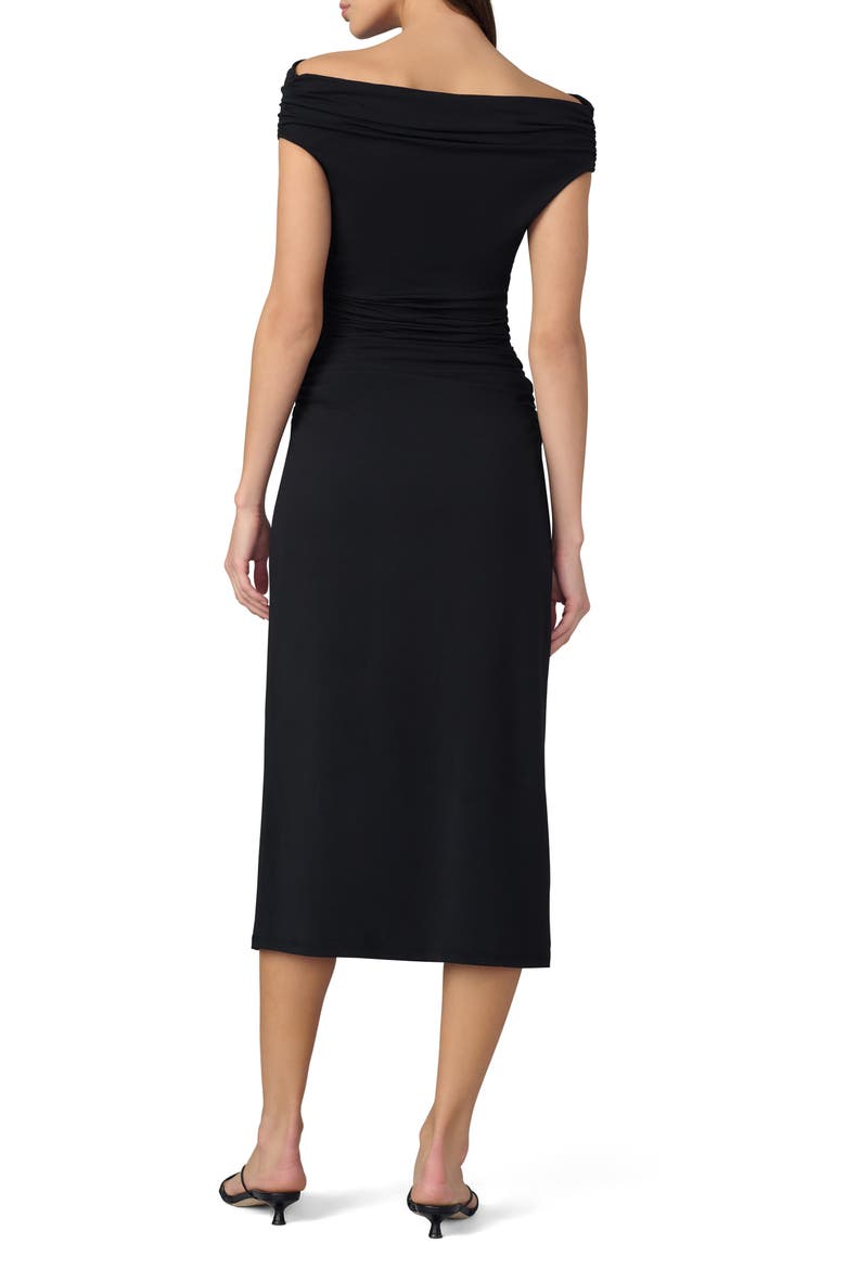 The Mia Scrunch Off-the-Shoulder Midi Dress, Alternate, color, BLACK