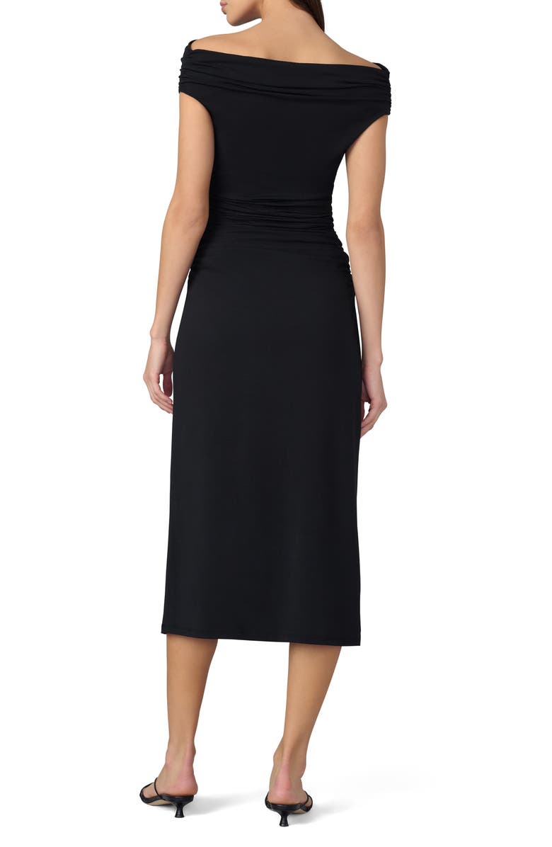 Joe's The Mia Scrunch Off-the-Shoulder Midi Dress, Alternate, color, Black
