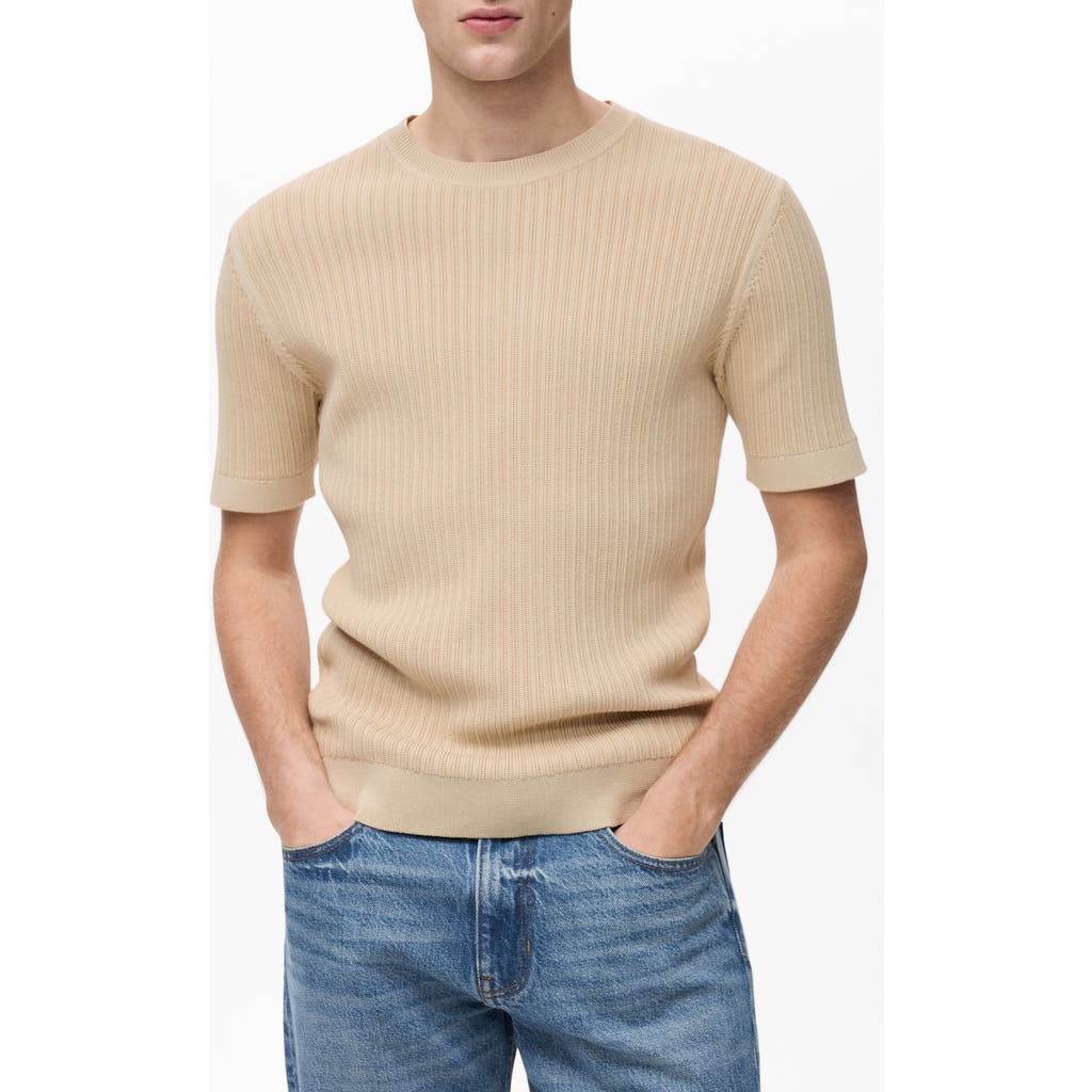 Mango Braided Cotton Blend Short Sleeve Sweater In Multi