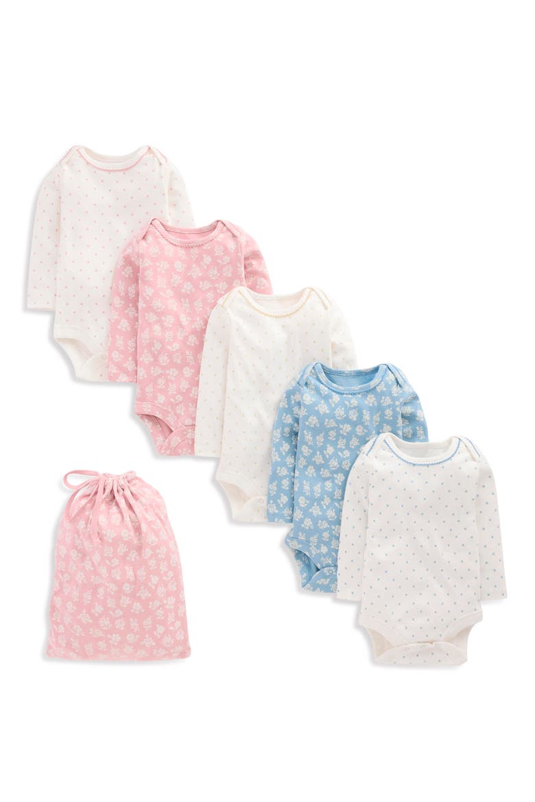5-Pack Assorted Long Sleeve Cotton Bodysuits, Main, color, MULTI FLORAL SPOTS