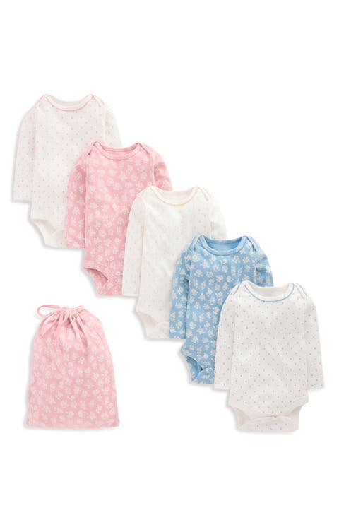 5-Pack Assorted Long Sleeve Cotton Bodysuits