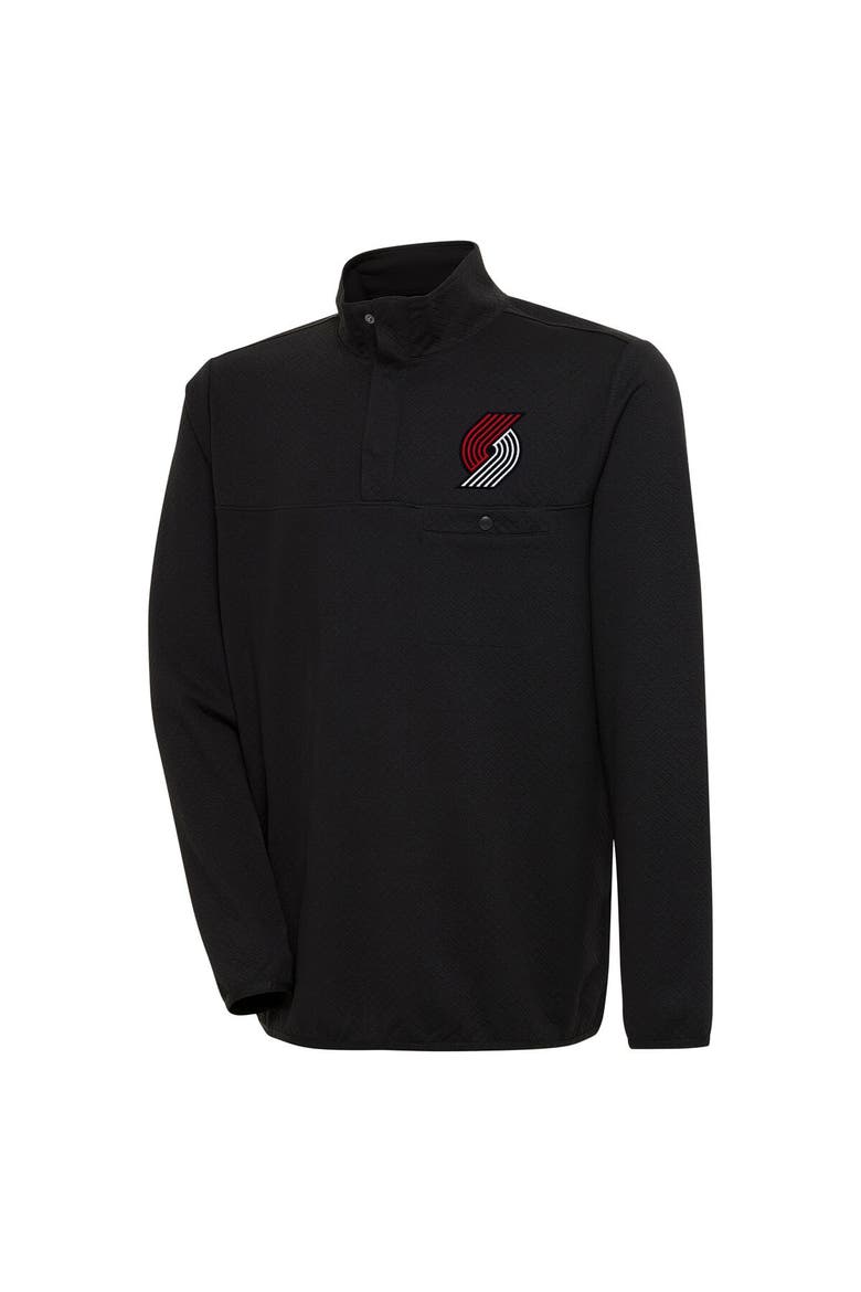 Men's Antigua  Black Portland Trail Blazers Steamer Quarter-Snap Pullover Top, Main, color, Black