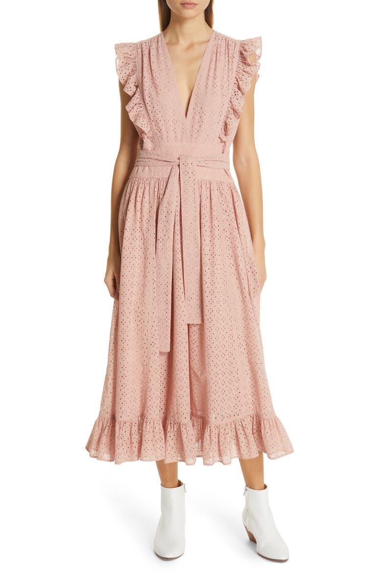 Robert Rodriguez Ruffle Eyelet Dress, Main, color, 