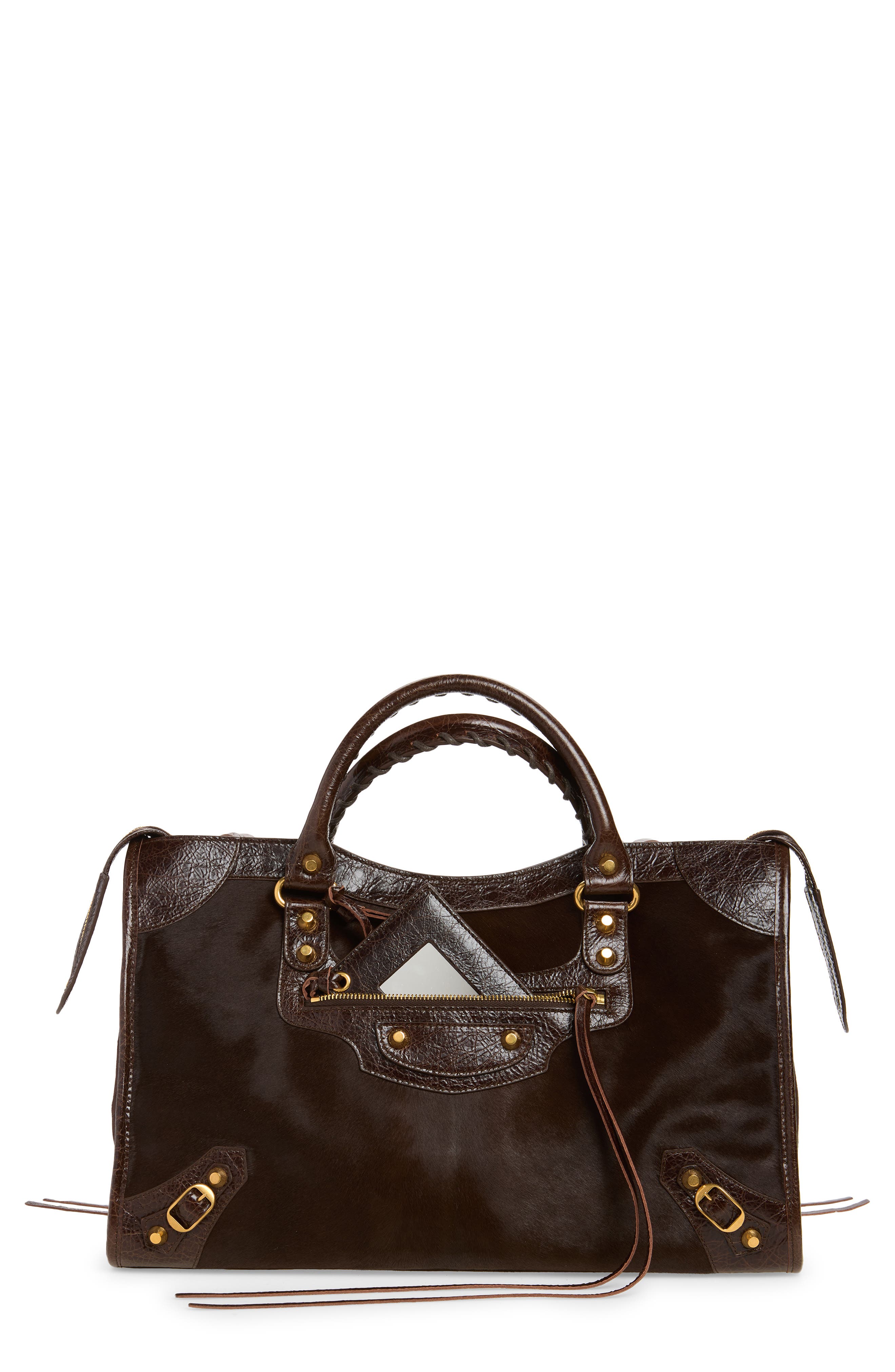 Balenciaga Medium Le City Genuine Calf Hair & Arena Leather Satchel In 2836 Mid Brown
