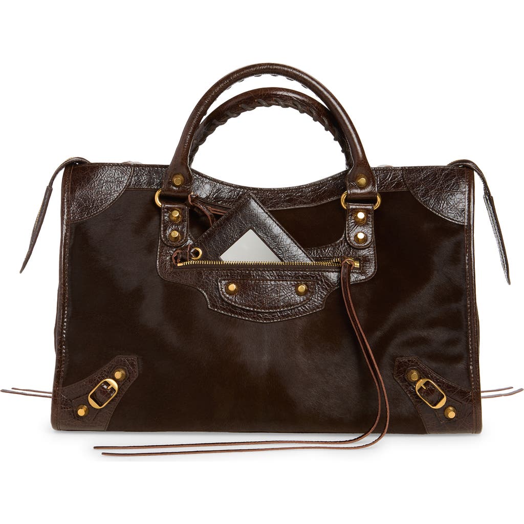 Balenciaga Medium Le City Genuine Calf Hair & Arena Leather Satchel In 2836 Mid Brown