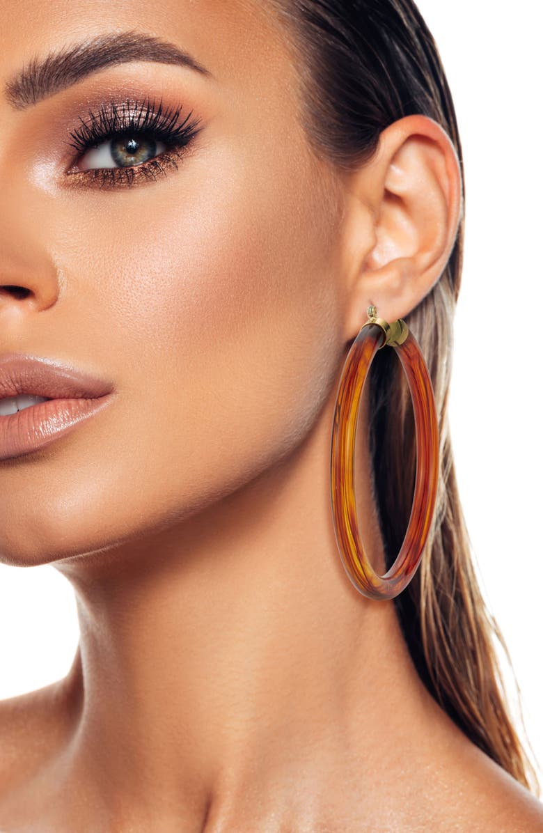 SPHERA MILANO Large Round Hoop Earrings, Alternate, color, Brown/ Silver