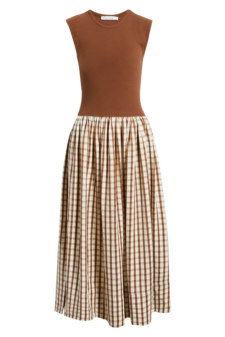 Daphne Sleeveless Midi Dress, Alternate, color, BROWN CHECK