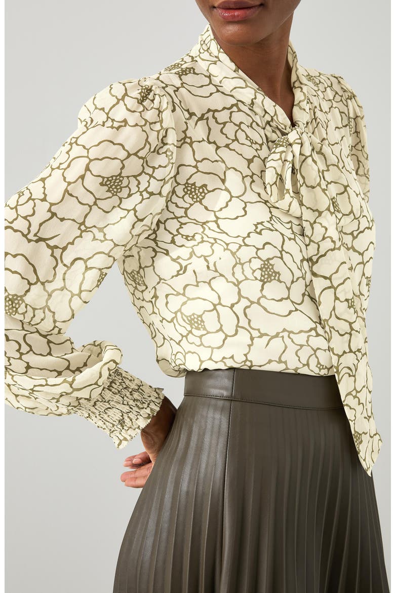 Penny Peony Tie Neck Top, Alternate, color, CREAM MULTI