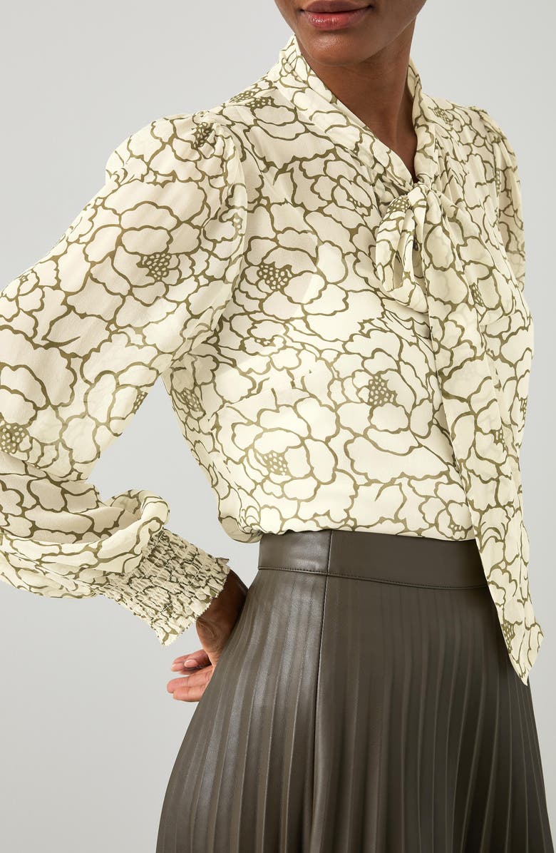 LK Bennett Penny Peony Tie Neck Top, Alternate, color, 