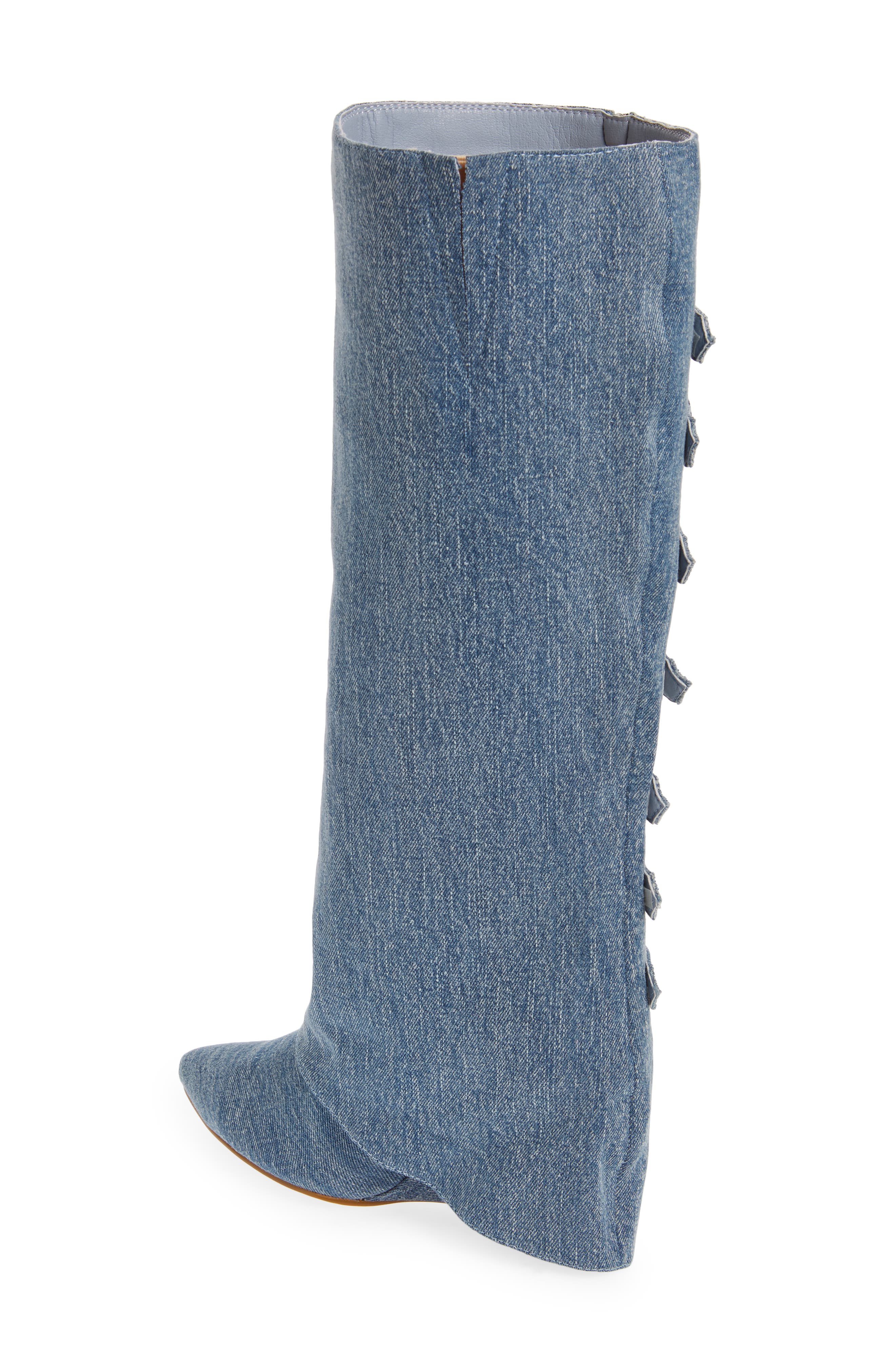 AZALEA WANG Risna Belted Foldover Denim Pointed Toe Boot, Alternate, color, 