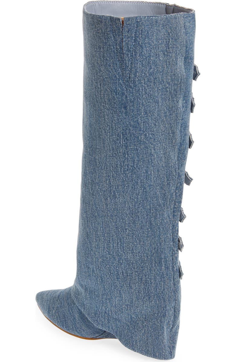 AZALEA WANG Risna Belted Foldover Denim Pointed Toe Boot, Alternate, color,