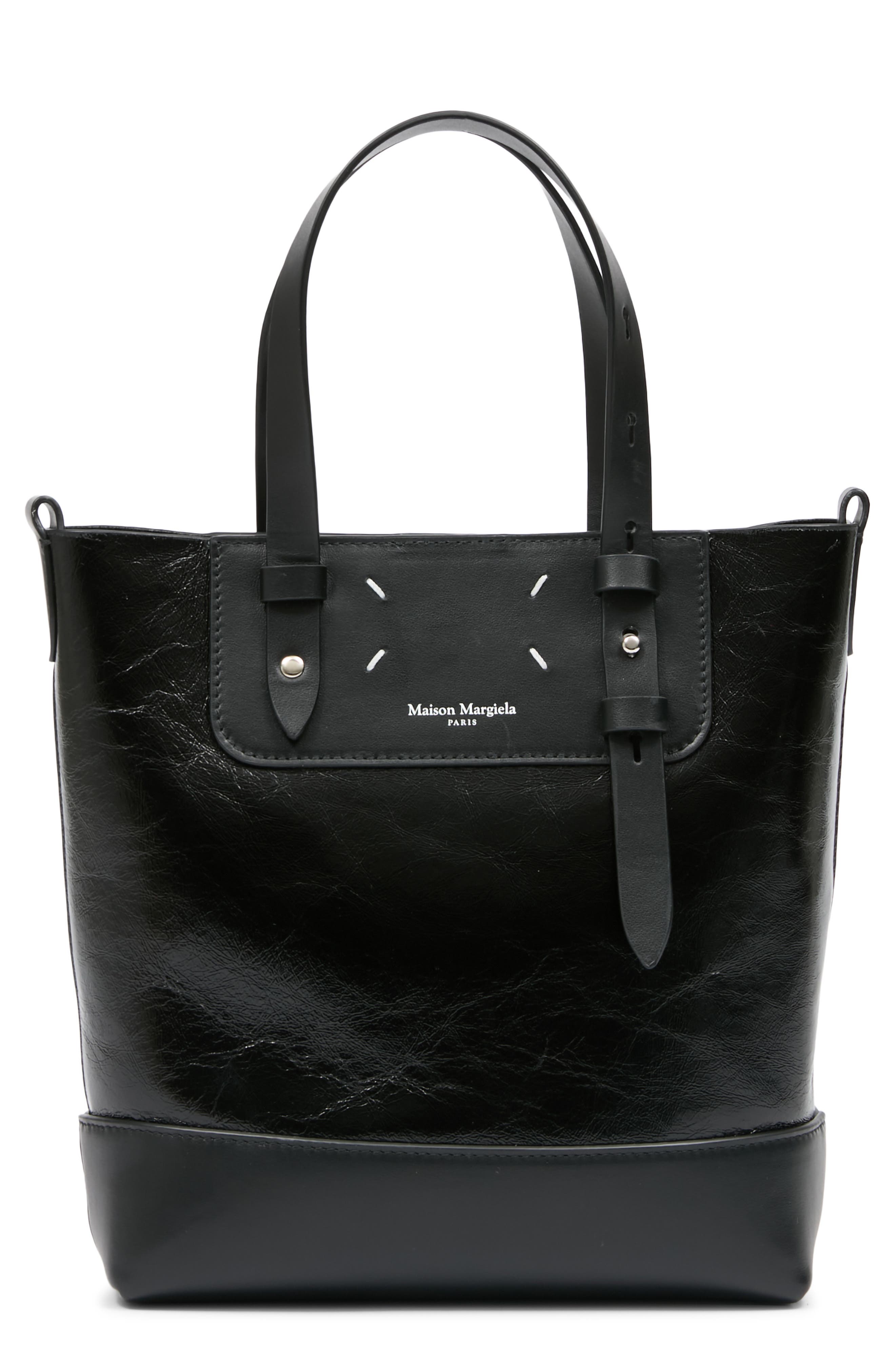 Maison Margiela Mini Leather North/South Tote, Main, color, Black/ Black