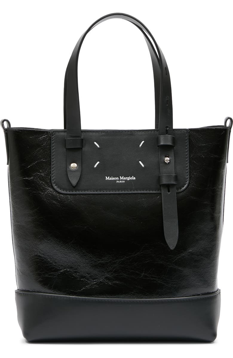 Maison Margiela Mini Leather North/South Tote, Main, color, Black/ Black