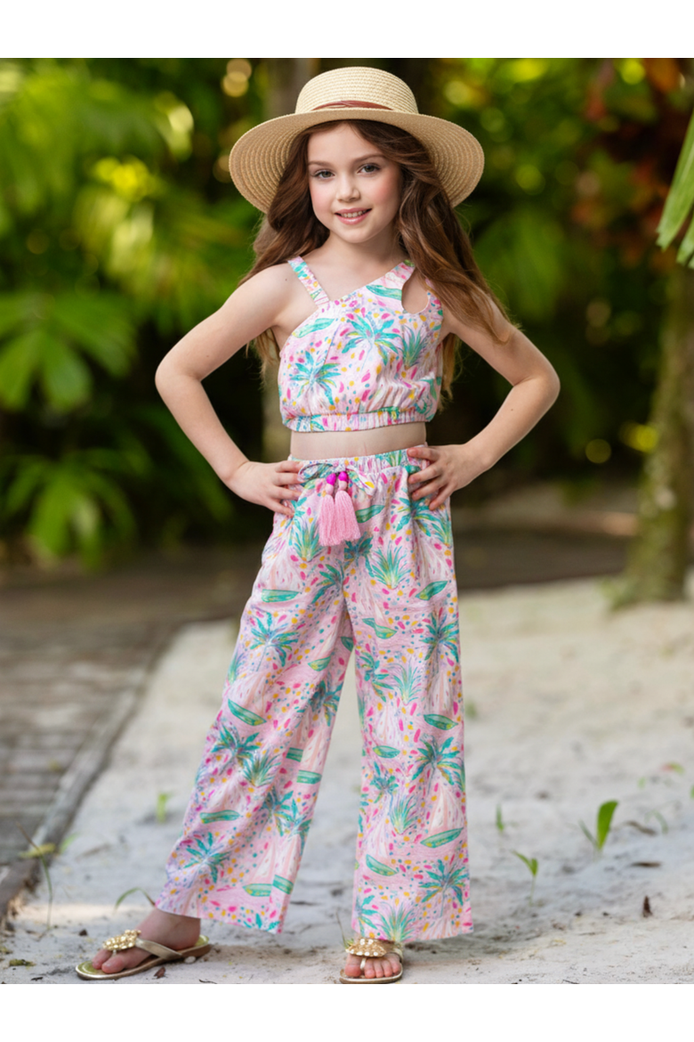 Tropical Paradise One-Shoulder Top and Palazzo Pants Set, Alternate, color, Pink