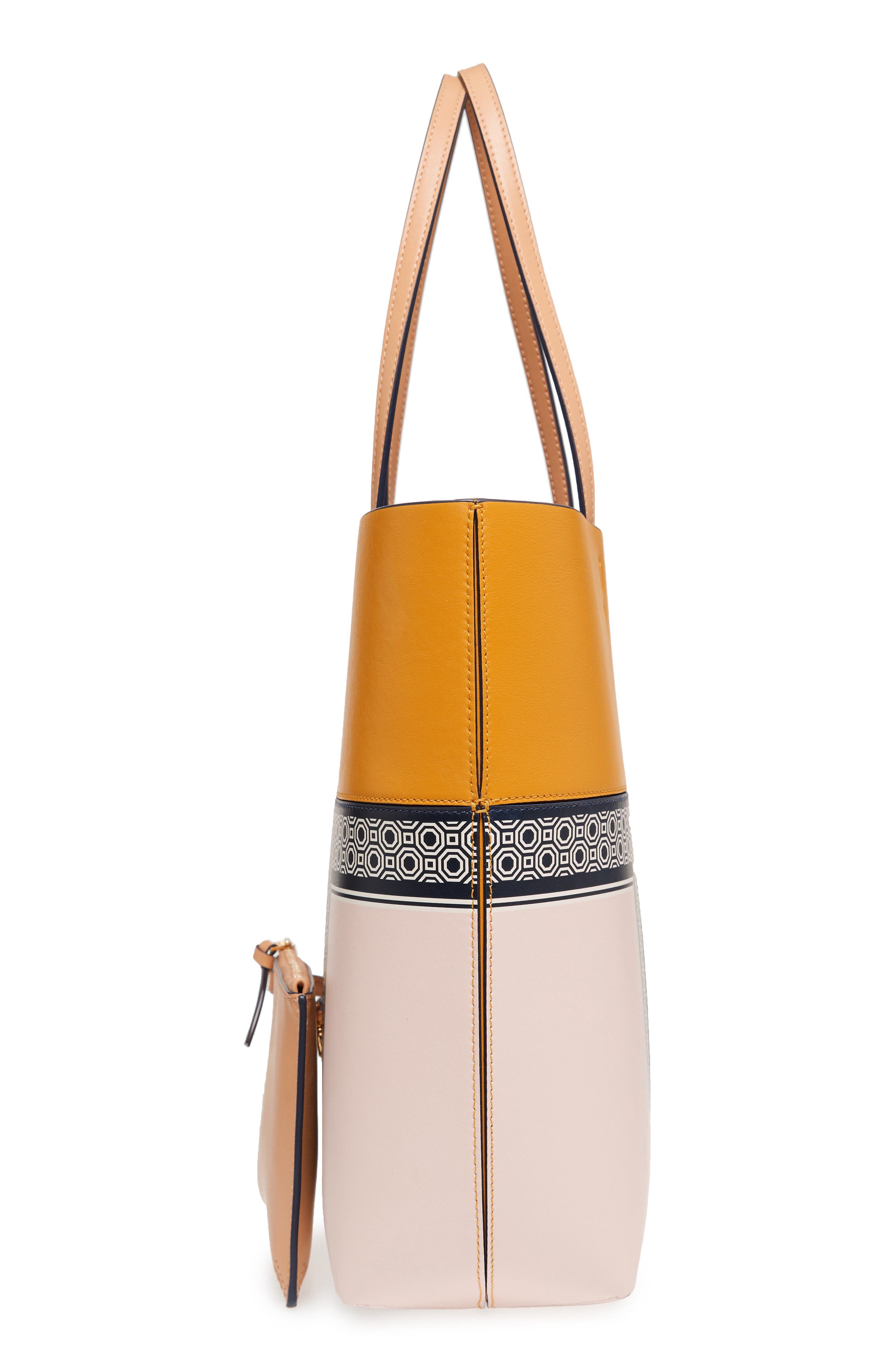 Tory Burch Block-T Stripe Leather Tote, Alternate, color, 