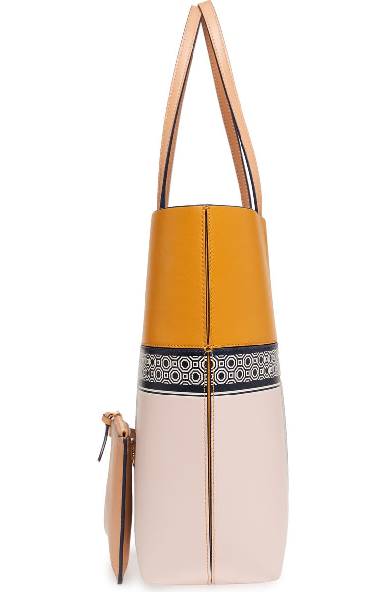 Tory Burch Block-T Stripe Leather Tote, Alternate, color,