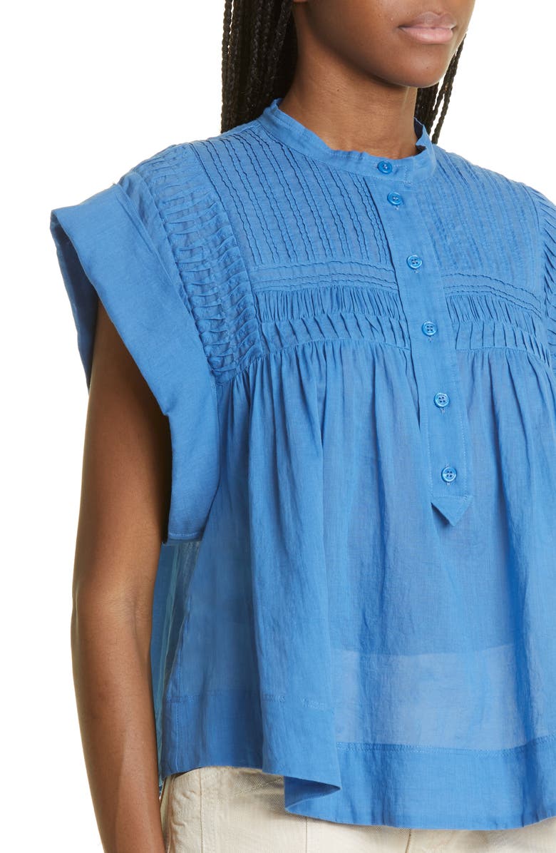 Isabel Marant Étoile Leaza Pintuck Cotton Blouse, Alternate, color, Azure