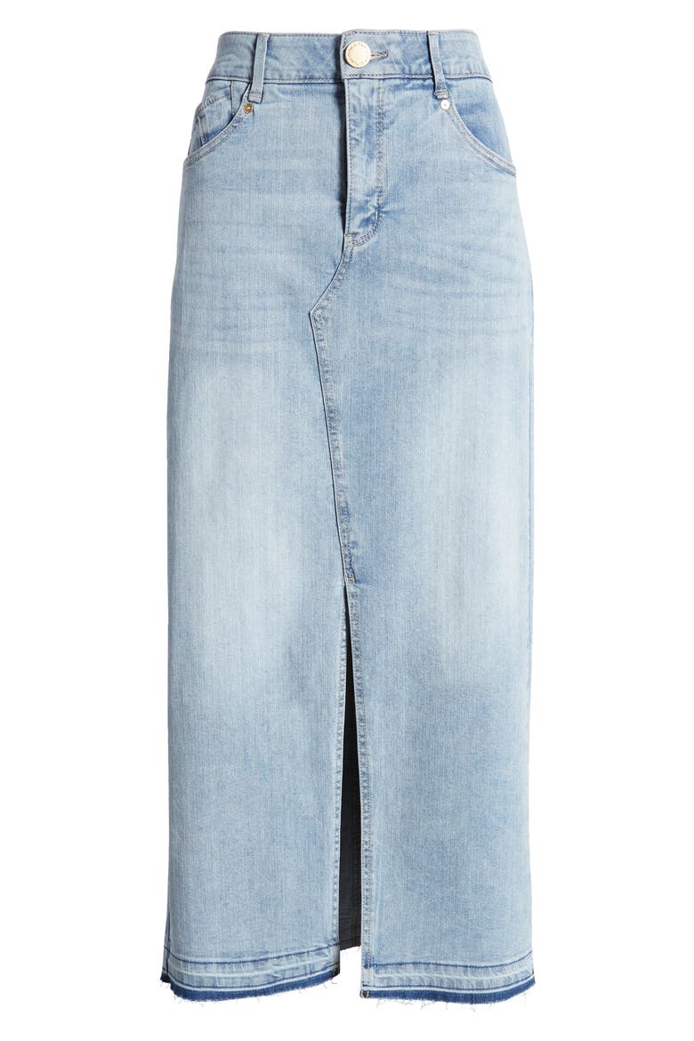 'Ab'Solution Skyrise Raw Hem Denim Maxi Skirt, Alternate, color, LIGHT BLUE