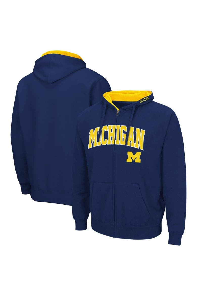 Men's Colosseum Navy Michigan Wolverines Arch & Logo 3.0 Full-Zip Hoodie, Main, color, Navy
