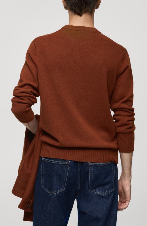 Mango Wide Rib Trim Crewneck Sweater In Burnt Orange