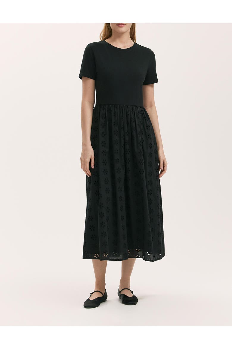 Brea Embroidered Cotton Rich Midi Dress, Alternate, color, Black