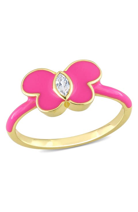 Gold Plated Created White Sapphire Enamel Ring