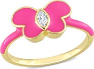 DELMAR Gold Plated Created White Sapphire Enamel Ring