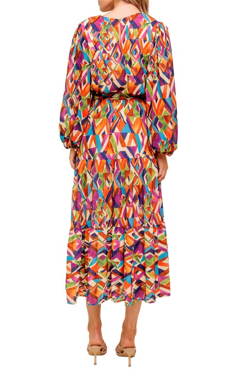 Flying Tomato Print Long Sleeve Tiered Midi Dress In Multi