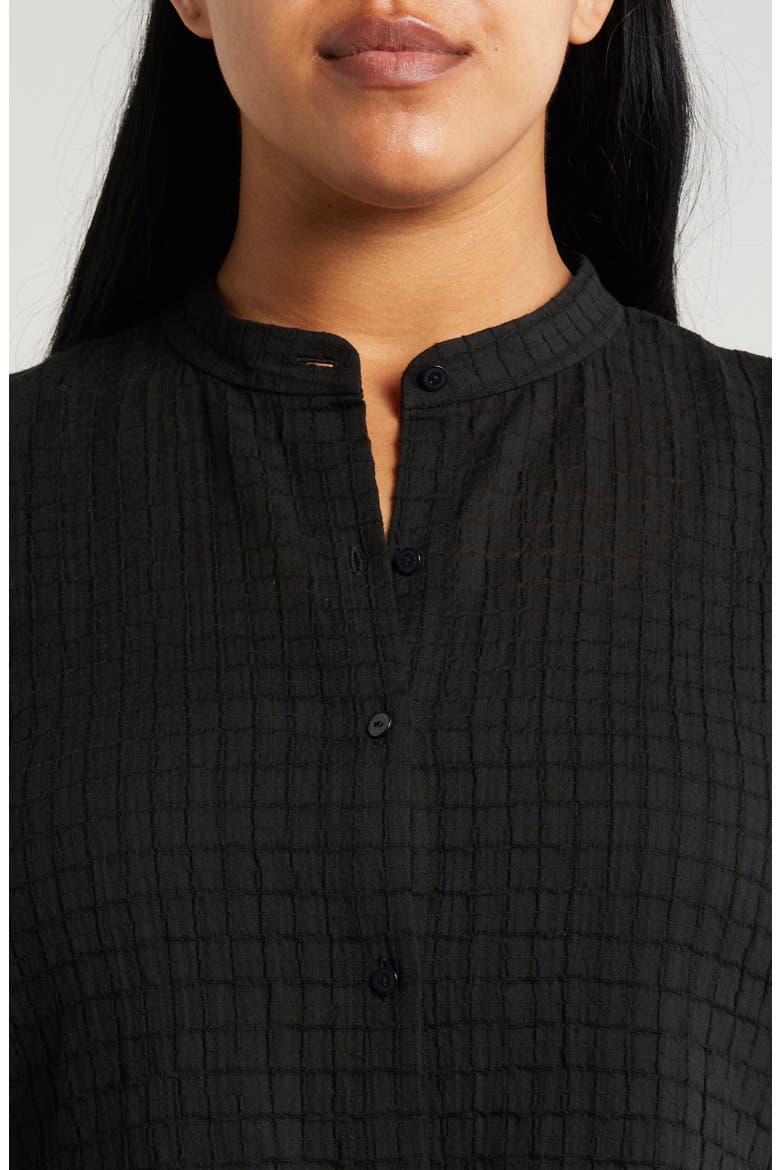 Grid Mandarin Collar Stretch Organic Cotton Shirt, Alternate, color, BLACK
