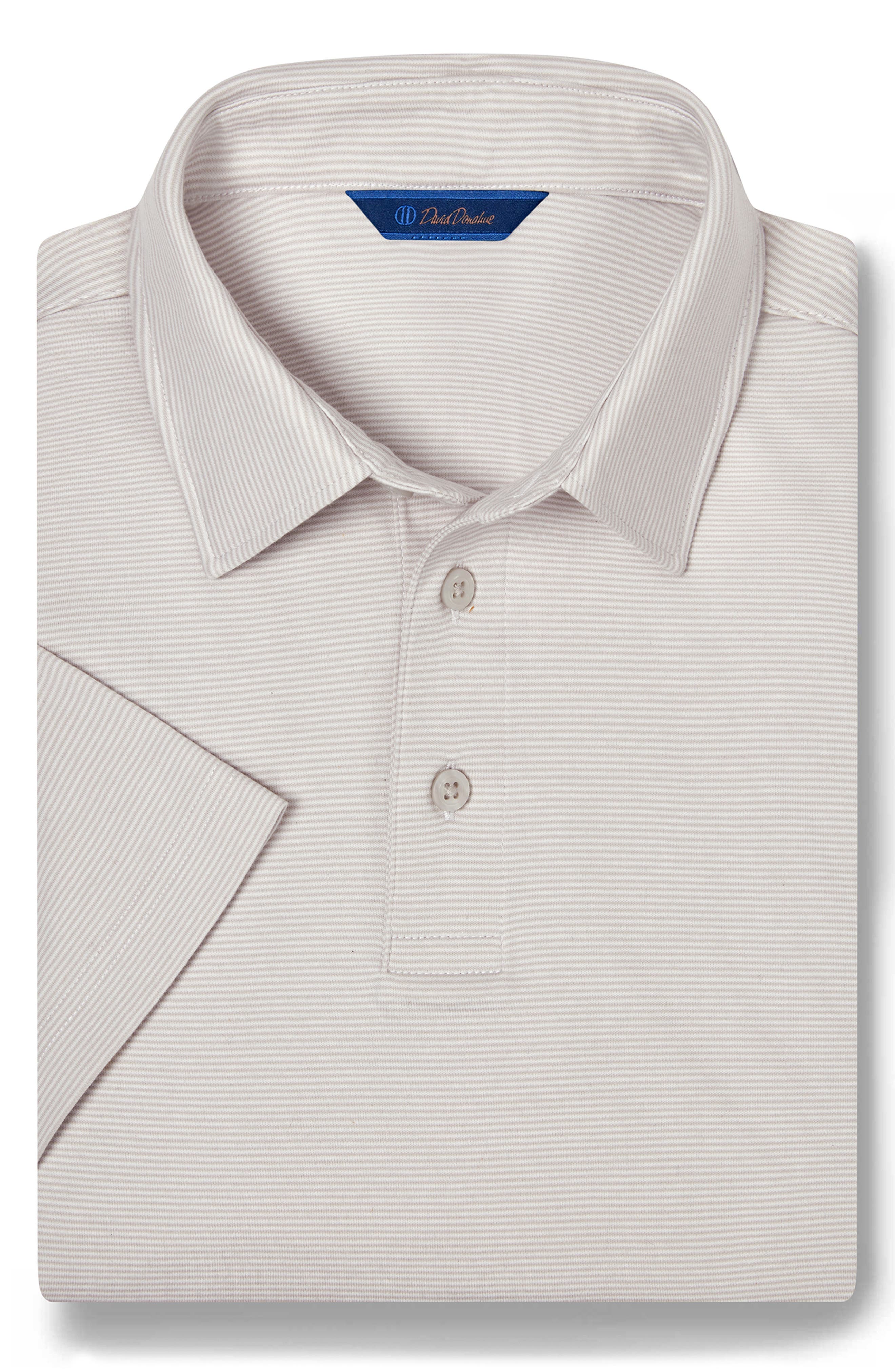 David Donahue Stripe Interlock Cotton Polo