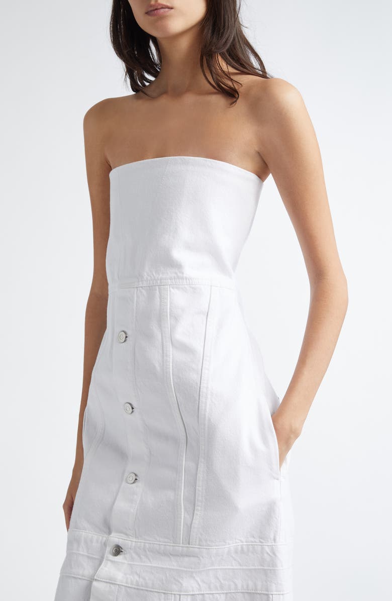 Stella McCartney Distressed Denim Strapless Bustier Dress, Alternate, color, White