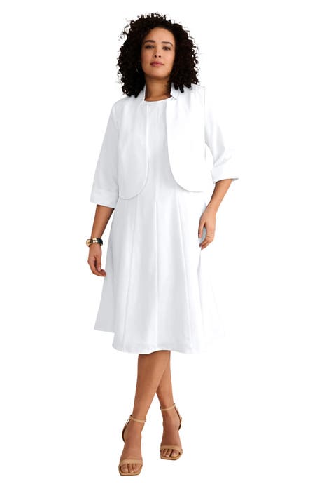 Plus Size Elbow Sleeve Fit And Flare Dress With Bolero Jacket 2 Piece Suit