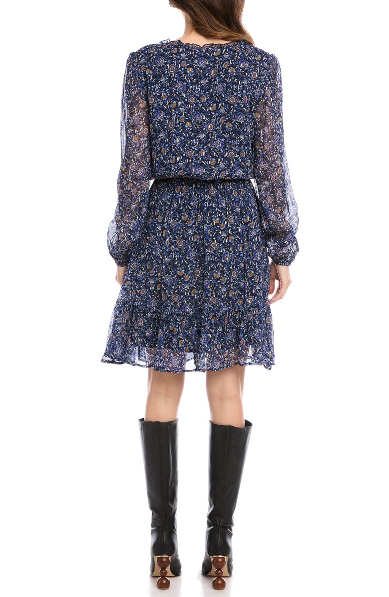 Karen Kane Floral Blouson Long Sleeve Dress, Alternate, color, 