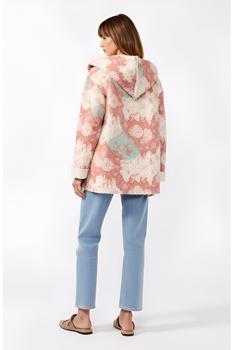 Floral Patchwork Plush Trim Oversized Hood Fleece Jacket, Alternate, color, Floral Patchwork