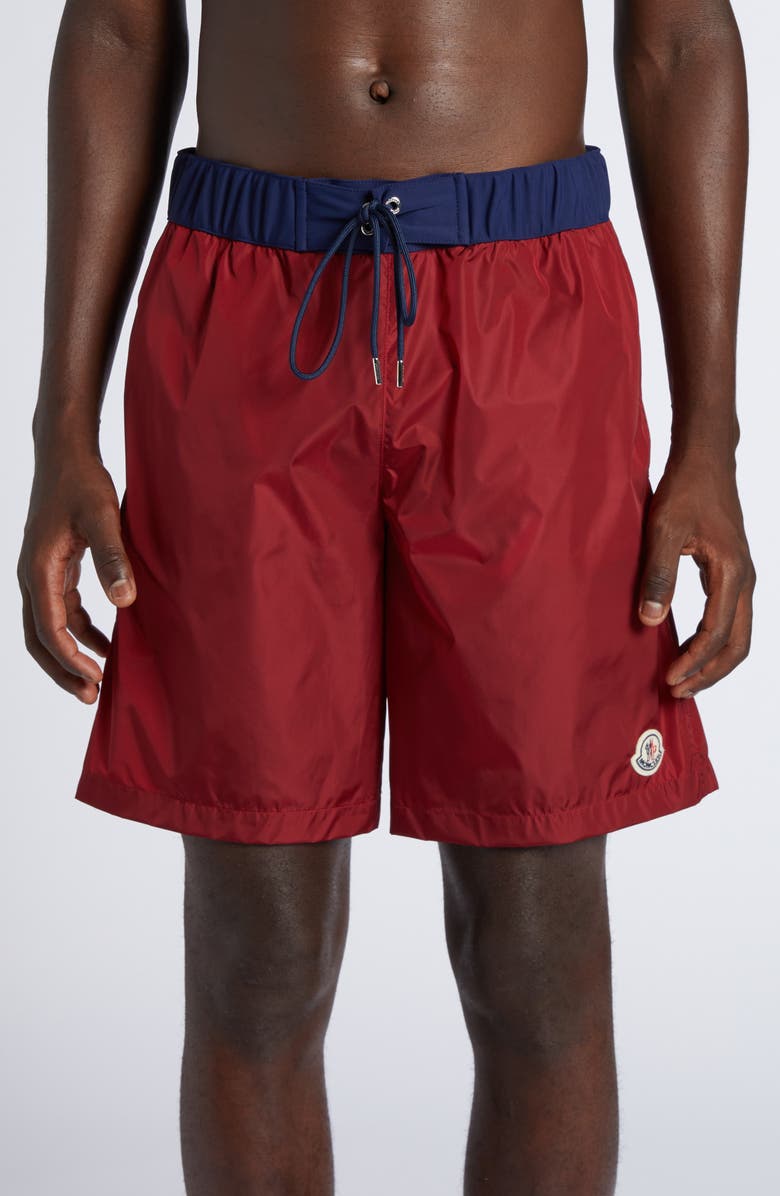 Moncler Logo Patch Swim Trunks, Main, color,