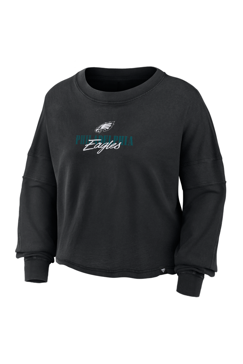 Women's Fanatics Black Philadelphia Eagles Oversized Chop Block Boxy Long Sleeve Top, Alternate, color, Black