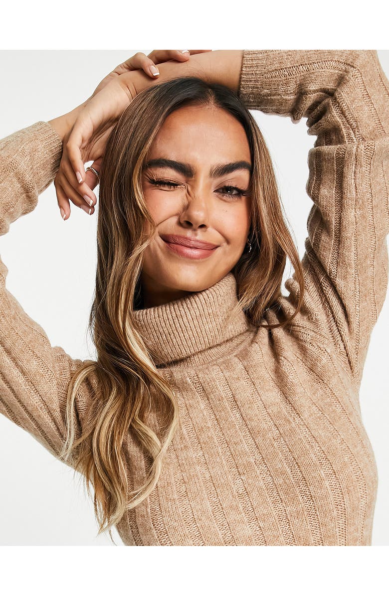 ASOS DESIGN Belted Long Sleeve Turtleneck Midi Sweater Dress, Alternate, color, 