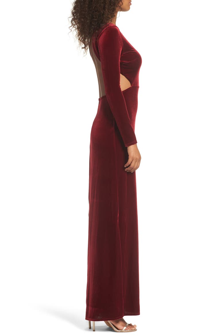 Besame Long Sleeve Velvet Maxi Dress, Alternate, color, BURGUNDY