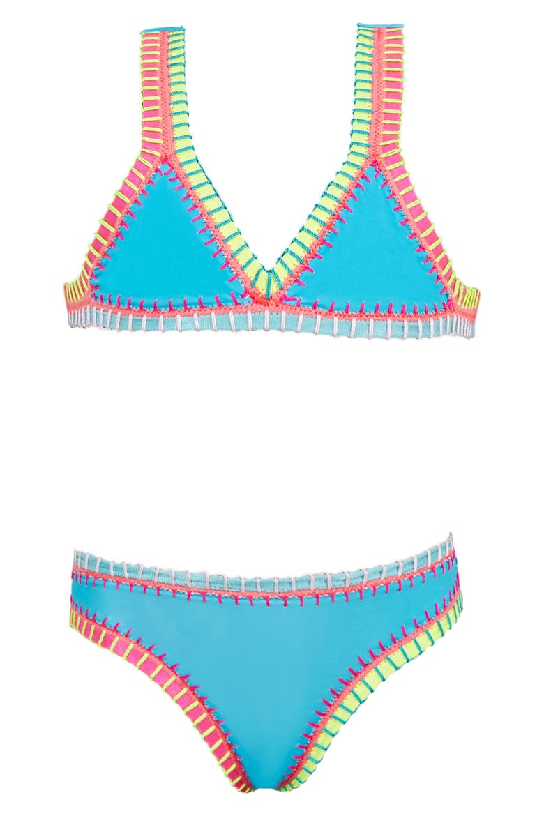 Kids' Rainbow Embroidered Two-Piece Swimsuit, Main, color, TURQUOISE