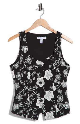 Ellen Tracy Floral Embroidery Vest