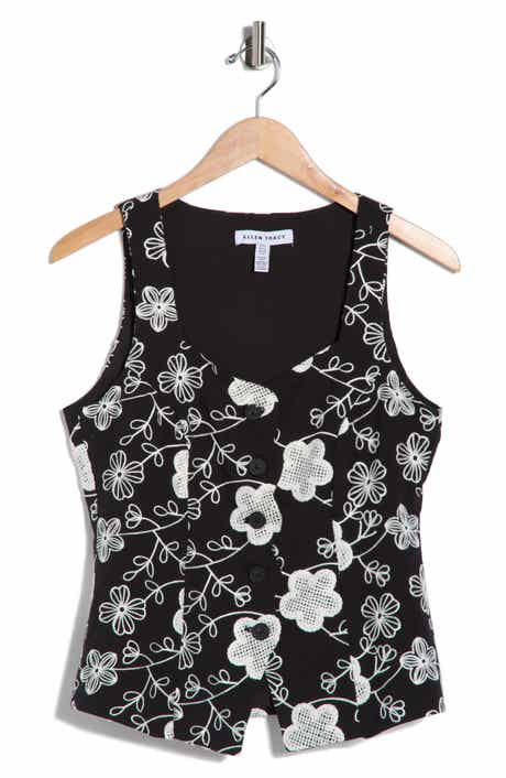 Ellen Tracy Floral Embroidery Vest