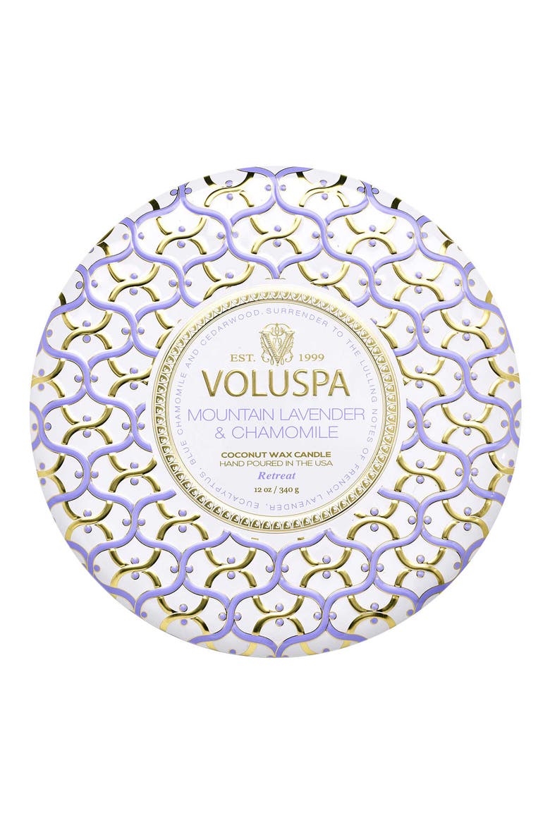 Mountain Lavender & Chamomile 3-Wick Tin Candle, Alternate, color, MOUNTAIN LAVENDER & CHAMOMILE