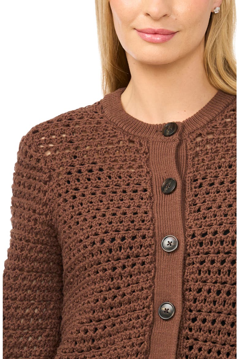 Open Stitch Button Front Cardigan, Alternate, color, CARAFE