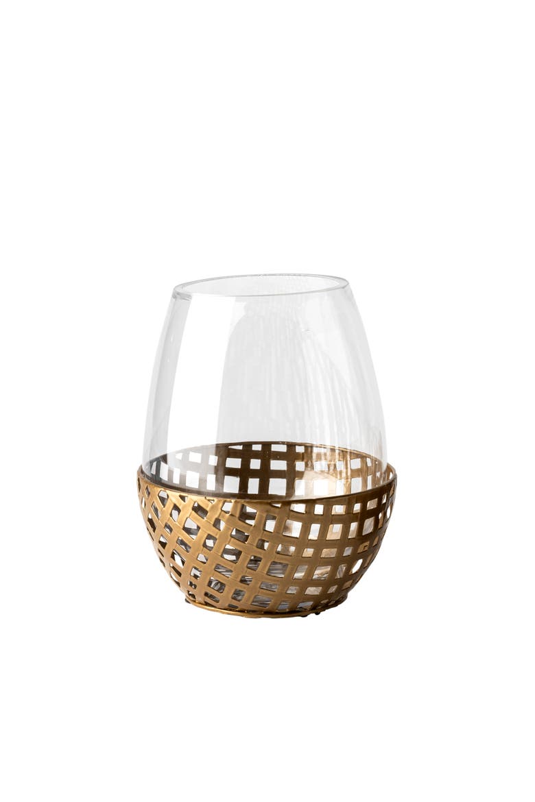 Reena Woven Metal Base Table Candle Holder, Main, color, Gold
