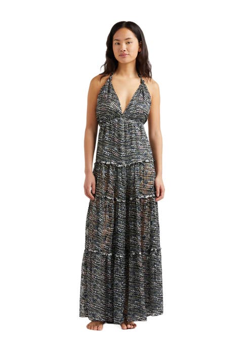 Women's Viscose Long Backless Pearl Devore Silk Dress